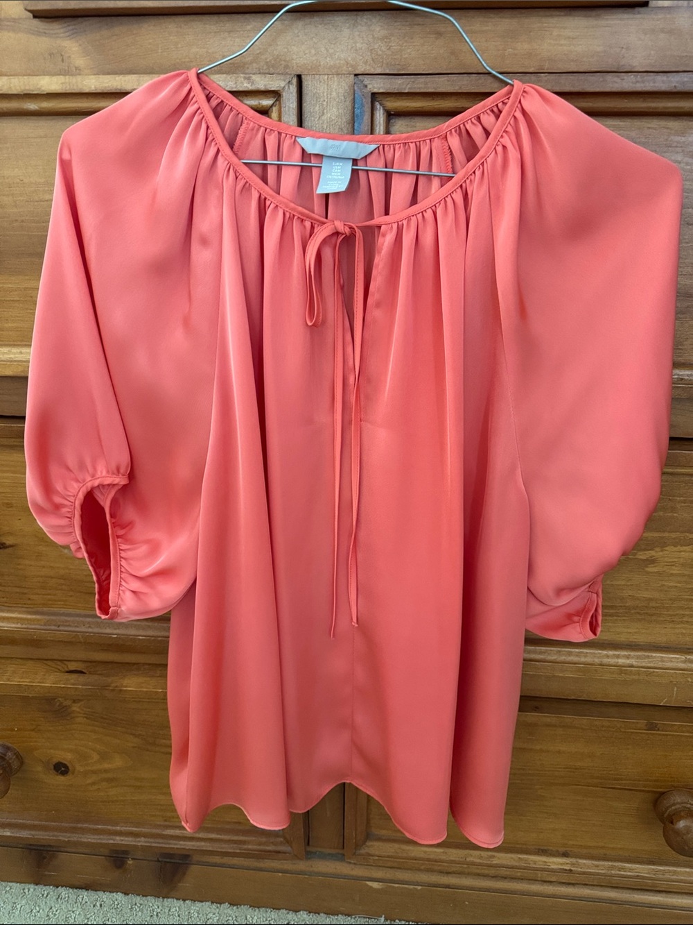 H&M Coral Tie-Front Peasant Blouse